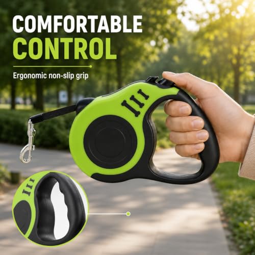 Image of Retractable Dog Leash 16 FT with Lock for Small & Medium Dogs | 16 FT retractable leash with one-touch lock, anti-slip grip, tangle-free tape & 360 hook for daily walks.