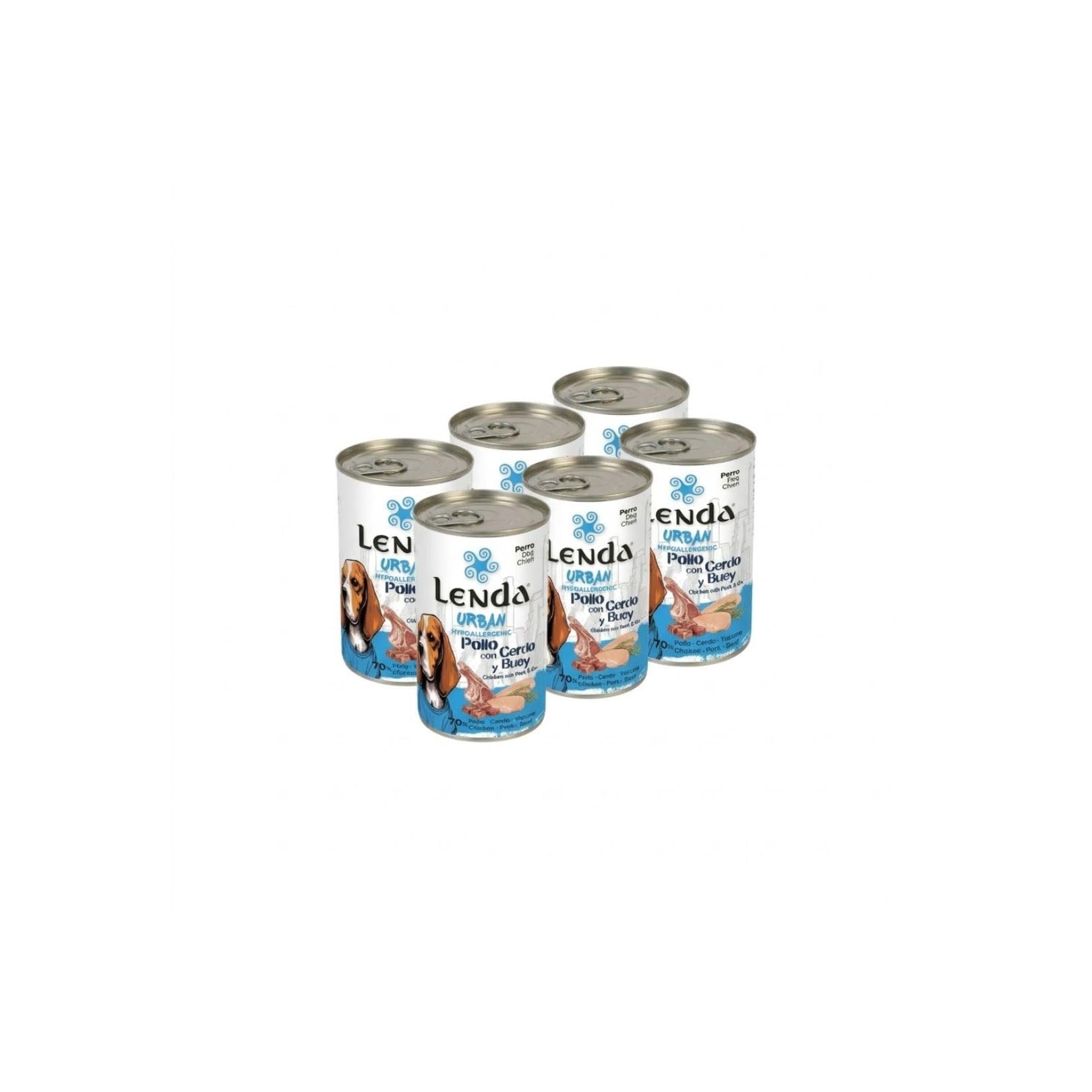 Lenda Urban Pack 6 x 400g Hypoallergenic Wet Dog Food - Chicken Meat with Pork and Beef - Complete and Natural Food for All Breeds - Grain Free with Chondroprotectors
