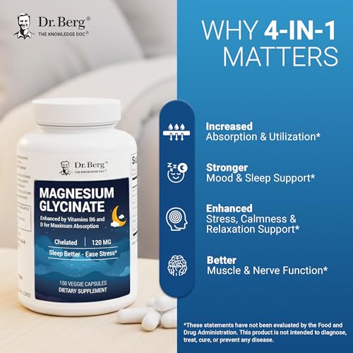 Image of Dr. Berg Magnesium Glycinate 150ct - 4-in-1 Chelated for Muscle, Nerve, Sleep & Stress Support*- w / D3, B6 & Zinc - 4X Lab-Tested - No Fillers - Formulated in USA, GMP-Certified