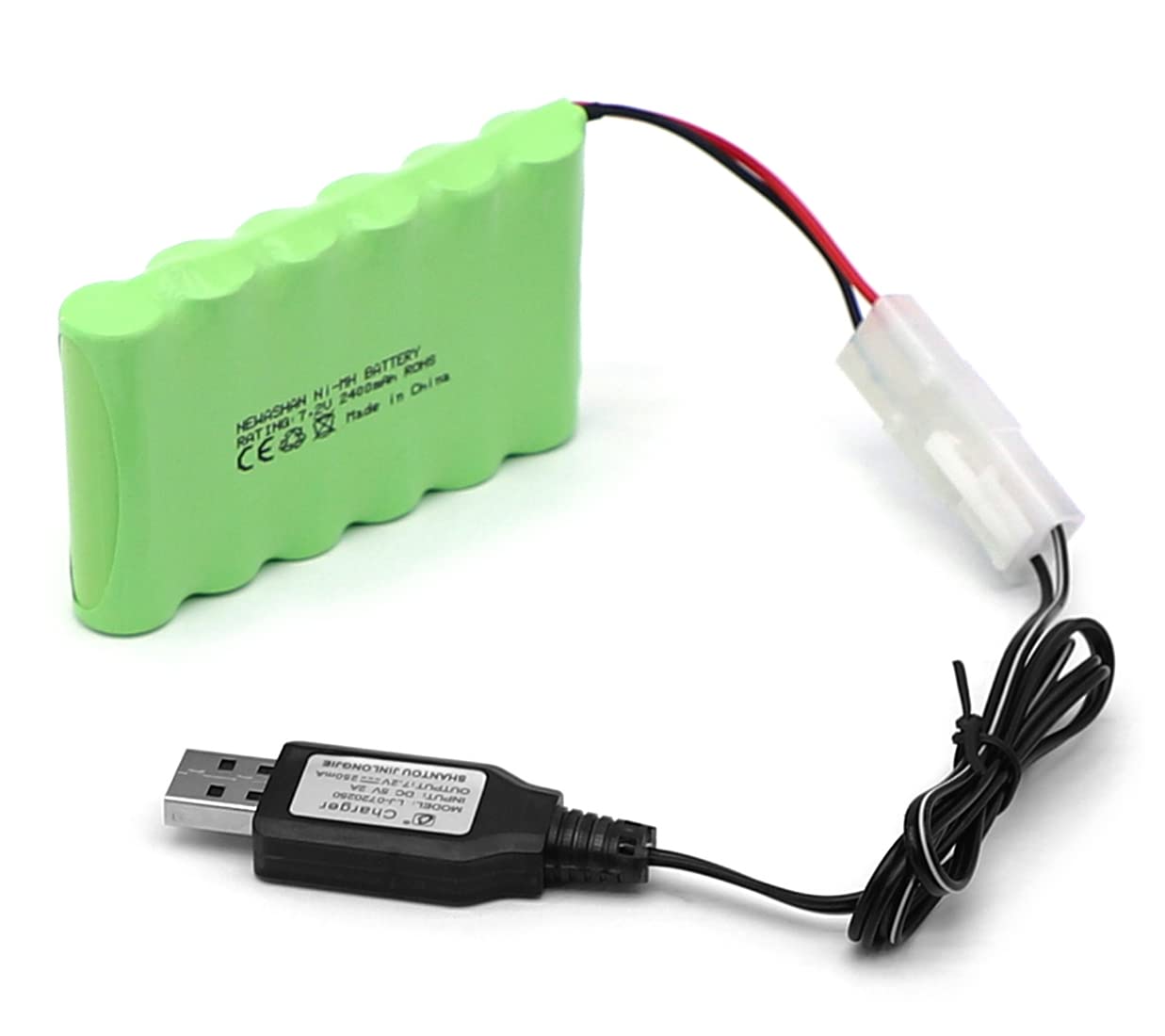 7,2V 2400mAh Batterie pour RC Voiture électrique Monster Truck USB Câble | Pour Camion Construction Benne Blindé, Radiocommandé, Fiche KET Tamiya, Rechargeable, Câble Chargeur USB inclus