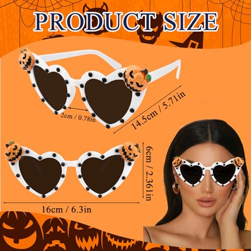 Halloween Sunglasses for Women, Heart Shaped Glasses with Pumpkin Design for Adult Halloween Party Accessories Costume Outfits Gifts4