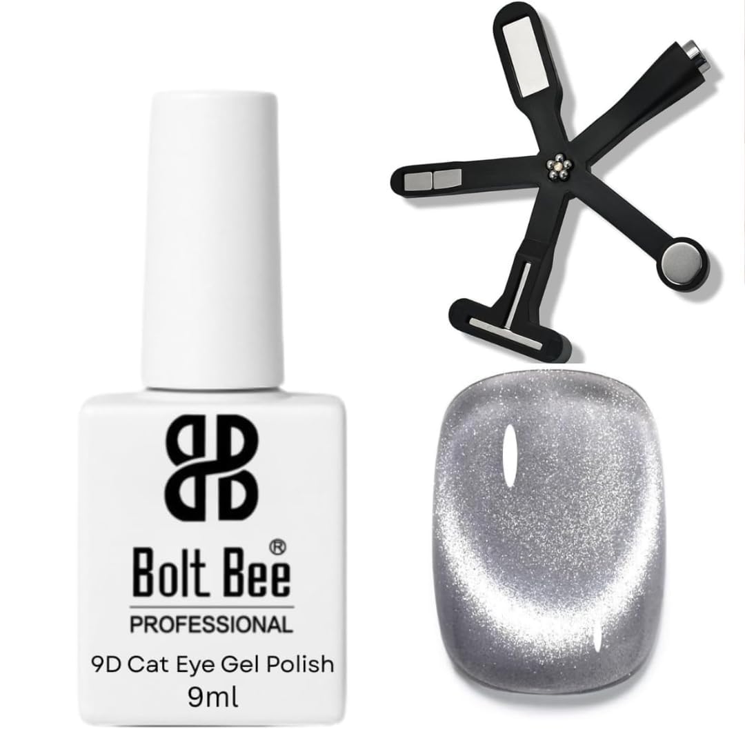 Bolt Bee 9D Cat Eye Gel Nail Polish, 9ml, Blue Glitter Professional UV LED Soak Off with 6 in 1 Magnet for Salon and Home DIY Manicure (Silver)-image-29