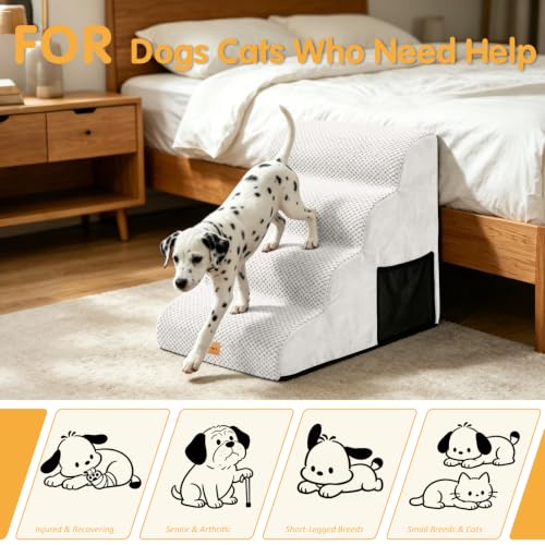 Image of Topmart High Density Foam Dog Steps 4 Tiers,Extra Wide Deep Pet Steps | Non-Slip Dog Stairs Ramp for Bed,Soft Foam Cat Ladder,Best for Older Injured,Older Pets,Cats with Joint Pain