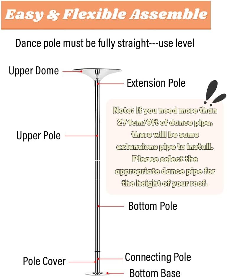 Premium Dance Pole Removable Spinning Static Dancing HeavyDuty Steel Pole Adjustable Height，Dancing Pole,Spinning Pole Dancing Pole Professional Dance Pole for Home - Portable Removable Fitn