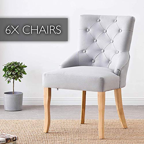 P&N Homewares Kensington u0096 Juego de 6 sillas tapizadas de Tela Gris u0096 Patas de Madera u0096 Diseño & Clásico u0096 Comedor, salón o Dormitorio