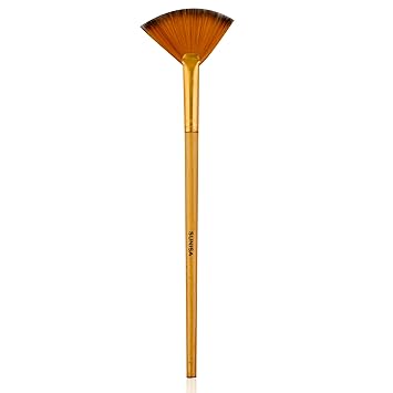 Sunisa Professional Fan Brush For Face Highlighting | Precise Synthetic Brushes | Feather Soft Touch | Perfect For Highlighting Golden Bamboo Handle
