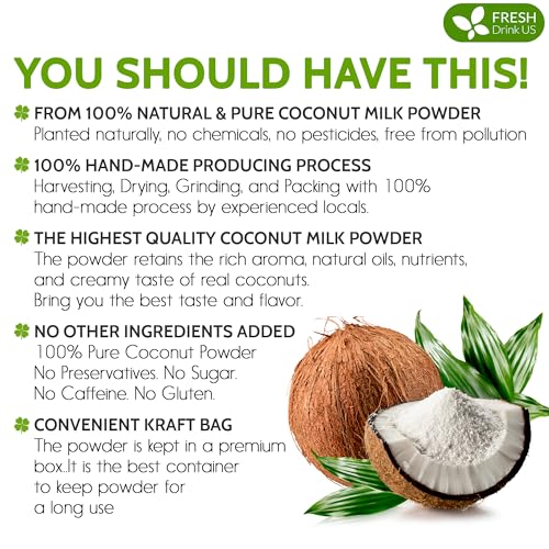 Image of FreshDrinkUS, Premium Coconut Milk Powder 16oz, Creamy & Rich Coconut Flavor, Great for Cooking, Baking, Smoothies & Drinks - Pure, Premium Quality, Gluten-Free, Dairy-Free, Vegan-Friendly