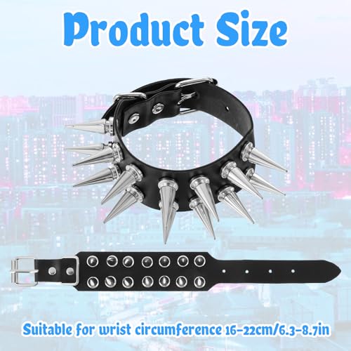 2 Pcs Punk Studded Bracelet Spiked Bracelets Black Leather Rivet Bracelet Cuff Wrap Goth Rock Wristband Bracelet Emo Bracelets Punk Accessories for Unisex Party Accessories2