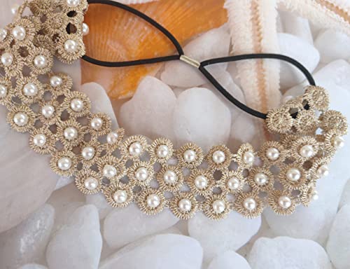 Chic Lady Bohemian Lace Pearl Headbands Wide Headbands Elastic Hair Head Band Jewelry Hair Accessories Headwraps For Women Girls Brides #TOP4