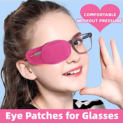 Image of Eye Patches for Adults Kids - VEEJION 12 Piece Eye Patch for Glasses Treat Lazy Eye Amblyopia Strabismus for Left or Right Eyes (Pink)