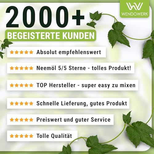 WENDOWERK® Neemöl [1000ml] - Inkl. Sprühflasche und Messbecher - Neemöl mit Emulgator zur direkten Anwendung - Niemöl zur natürlichen Pflanzenpflege für Indoor und Outdoor