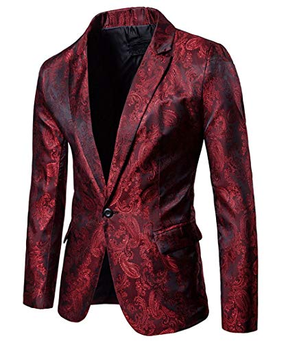 Vchomi Men's Classic 1 Button Slim Fit Suit Jacket Large Dark Red