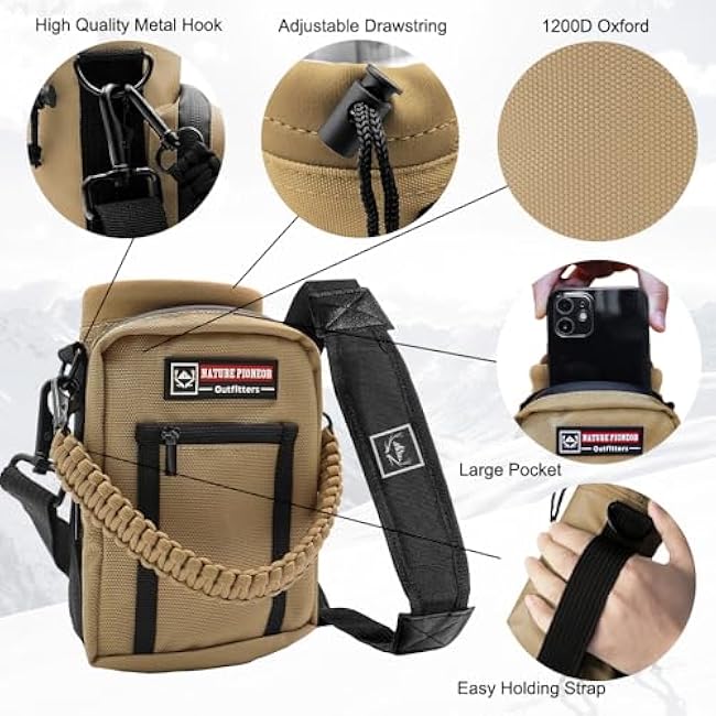 NATURE PIONEOR Water Bottle Holder with Strap 25 32 40 64 oz Insulated Water Bottle Carrier Sling Sleeve for Hiking,Outdoor Camping,Gym