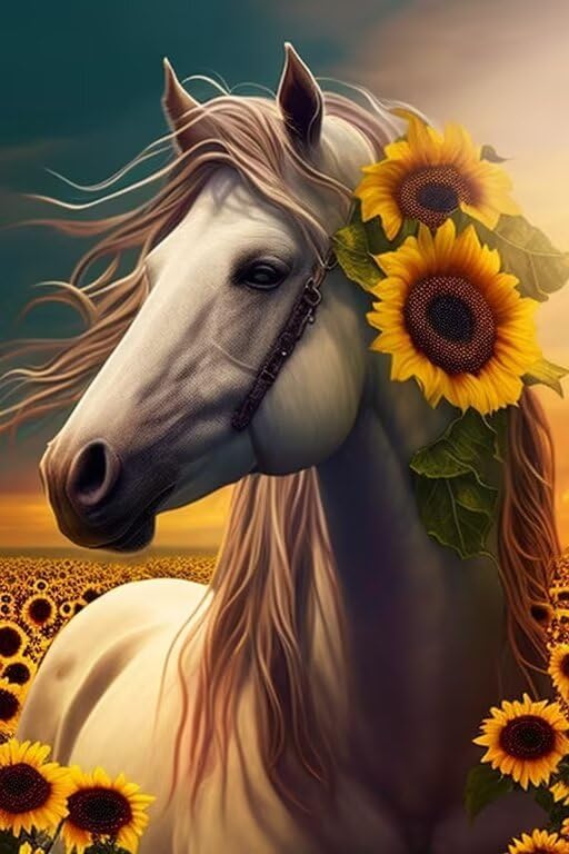 Rompecabezas de madera de caballo blanco de girasol, 500 piezas, diseño de esquinas redondeadas, adecuado para todos los entusiastas de los