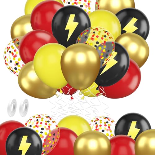 Ballon Rouge et Noir Or Jaune Ballons Rouge Noir Dorés Confettis Éclair Ballon pour Fête de Dessin Animé, Anniversaire, Graduation, Soirée à Thème Disco