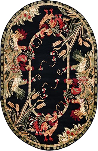 Image of Unique Loom Barnyard Collection Area Rug - Farm (4' 1 inch x 6' 1 inch Oval, Black / Cream)