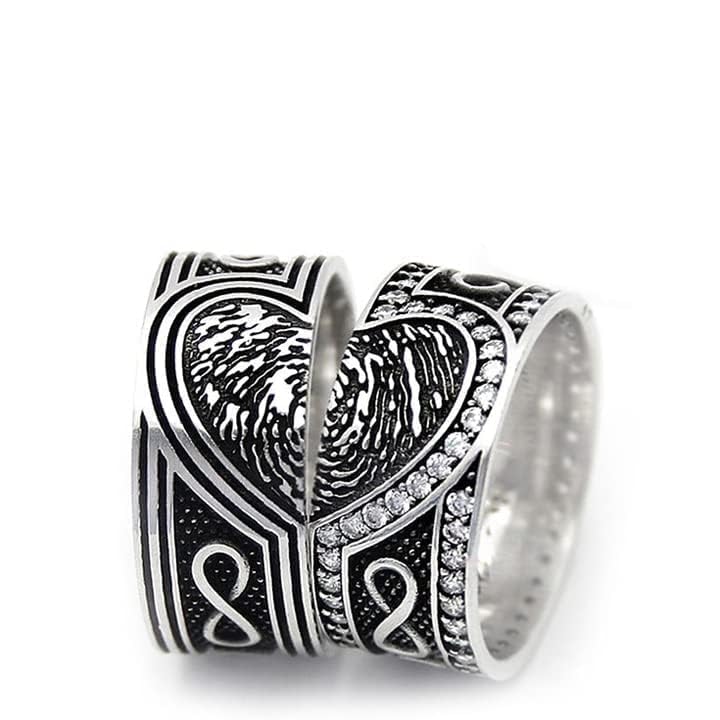 Fingerabdruck-Silber-Eheringe Paar passendes Ehering-Set Personalisierter Ehering aus 925er Sterlingsilber mit Zirkonia