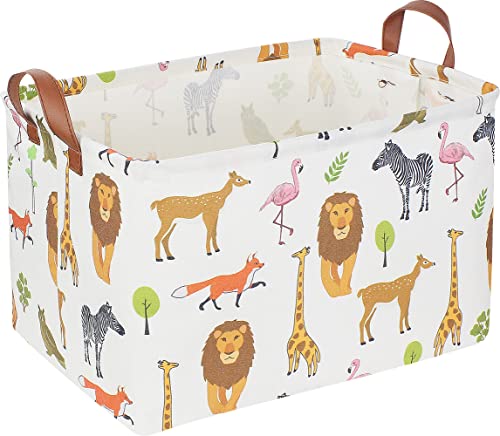 Image of CLOCOR Rectangular Storage Basket,Collapsible Woodland Jungle Forest Printed Storage Bin,Rectangular Waterproof Gift Box with Handles,Playroom Decor(Jungle Animals)