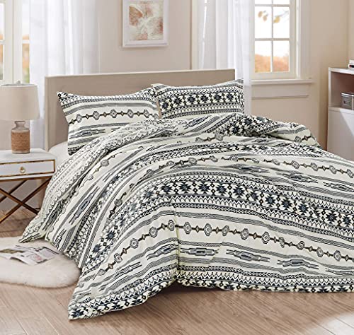 Chezmoi Collection Colby 3-Piece Southwestern Tribal Oversized Comforter Set - Ivory Navy Brown Red Printed Microfiber Reversible Lodge Bedding, King Size Chezmoi Collection Colby 3-Piece Southwestern Tribal Oversized Comforter Set - Ivory Navy Brown Red Printed Microfiber Reversible Lodge Bedding, King Size