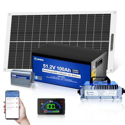 DC HOUSE 48V Golf Cart Solar System: 130W Flexible Solar Panel + 48V 100Ah LiFePO4 Battery 5120Wh...