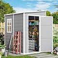 RichFire 5x4 FT Plastic Outdoor Storage Sheds with Floor and Lockable Door, Compact Resin Outdoor Storage Cabinet Waterproof, Garden Shed/Tool Shed for Backyard, Patio, Lawn, Grey