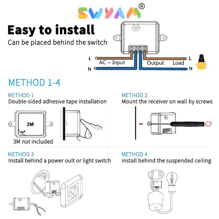Image of No Battery Self Powered Kinetic Wireless RF Switch 2 Way Operation - 1 Gang 1 Receiver Switch, Compatible with Any Electrical Load