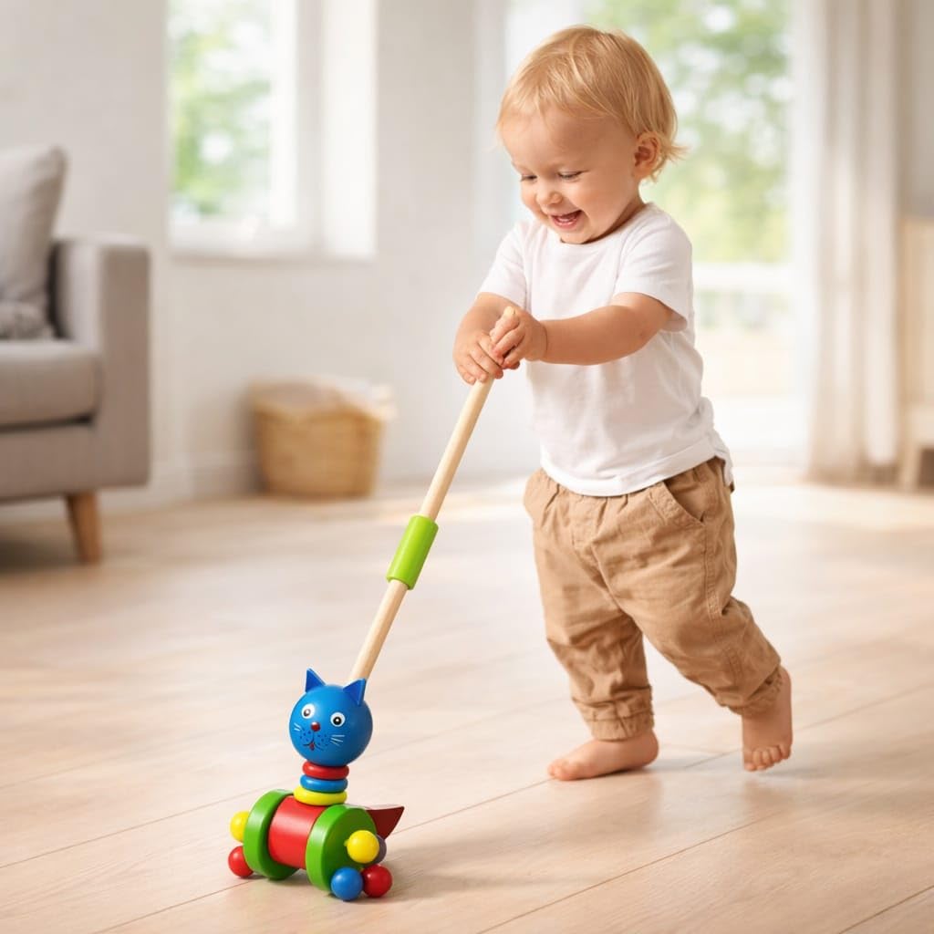 Disassembling Rolling Cart with Stick | Wooden Push & Pull Animal Toy for Toddlers | Montessori Walking Toy for Balance, Motor Skills & Early Learning [1–3 Years ]-image-10