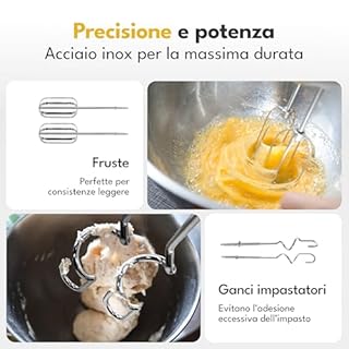 LEBENLANG 400W Sbattitore elettrico - 5 velocità e turbo incl. Supporto I Fruste elettriche Frullino elettrica per dolci I Frusta da cucina professionale Montapanna Batidora eléctrica hand mixer