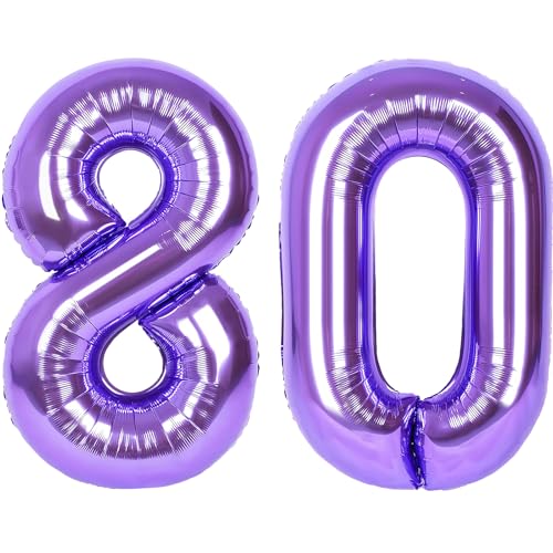 Image of Number Balloons for Birthday Decorations - 40 Inch Large Party Balloons 80, Purple Foil Number Balloons for Boys Girls, Balloons for Party Supplies