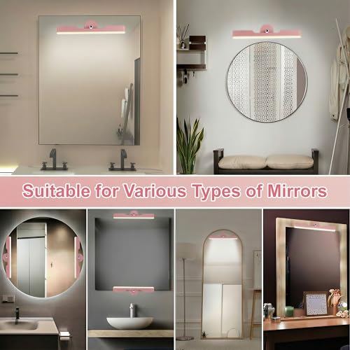 Image of Benreom 2 Pack Wireless Vanity Lights for Mirror, Rechargeable Battery Operated Makeup Light, Adjustable Light Bar, Magnetic Stick on LED Lighting Bathroom Decor Accessories, Pink