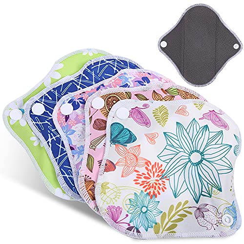 Reusable Menstrual Pads,5Pcs Washable Sanitary Pads Set Menstrual Panty Pads Waterproof Bamboo Charcoal Fiber Cloth Napkins Postpartum Nursing Pads Menstrual Sanitary Towels(#1) #TOP5