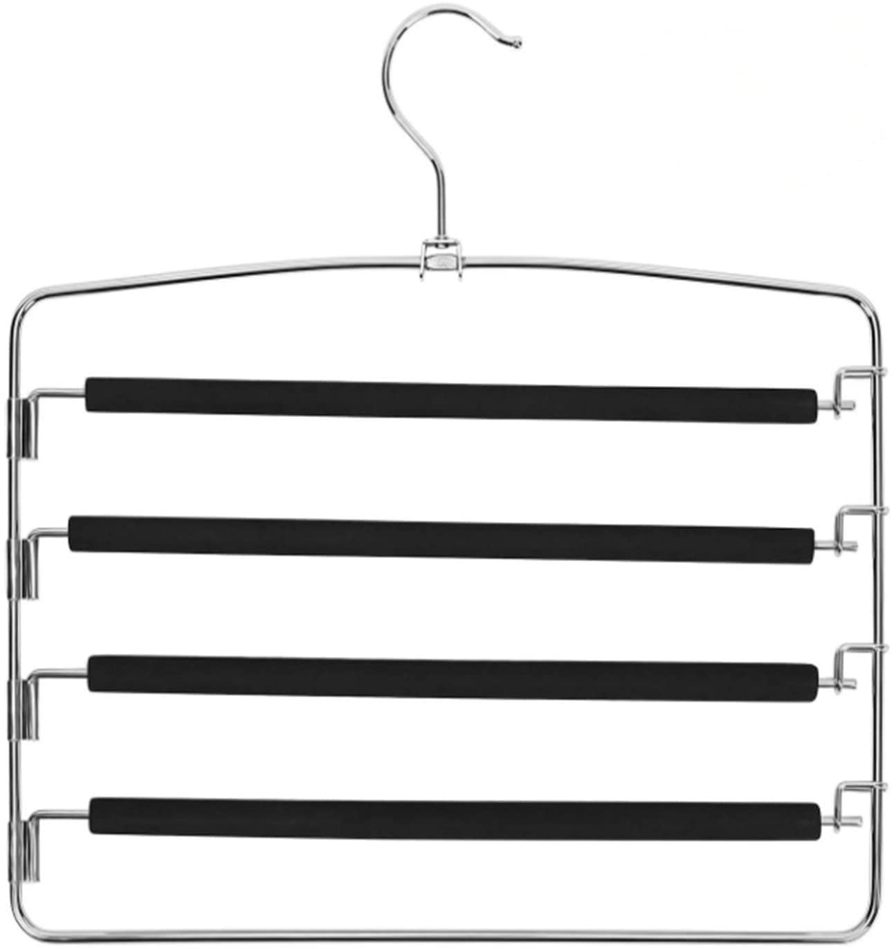 3 Pack Pants Hangers, Multi-Layer Swing Arm Slack Hanger, Space Saving Non-Slip Foam Padded Closet Storage Organizer for Pants Jeans Trousers Skirts Scarf - Black