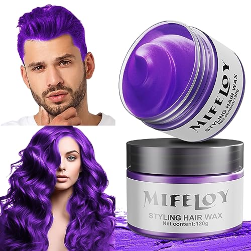 4,23 Unzen Violett Temporäre Haartönung, Purple Instant Hair Cream Mud, Natürliche Haarfarbe Frisur Pomade, Unisex Styling Haartone Wax, 120g Violet Haar Wachs für Party Cosplay Halloween Weihnachten