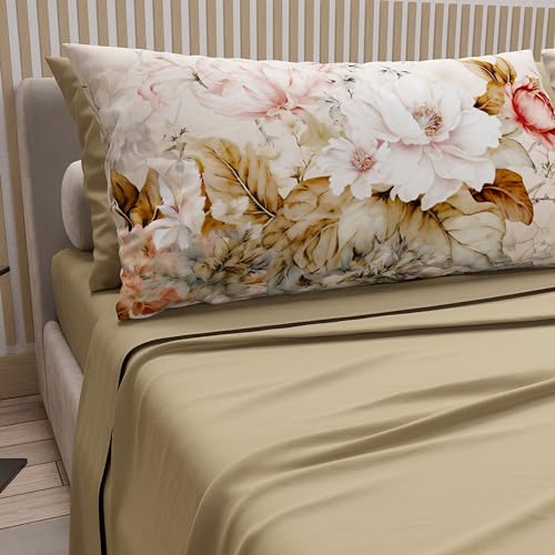 PETTI Artigiani Italiani - Lenzuola in Cotone con Federe in Stampa Digitale, Matrimoniale Maxi, Completo Lenzuolo Sopra e Sotto con Angoli, Vintage Tortora, 100% Made in Italy