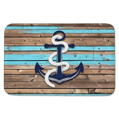 Ulord Seemännischer Anker mit Seil auf rustikalem Holz Badezimmerteppiche 60 x 40cm...