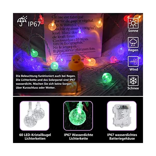 LED Lichterkette Außen Weiß, 60 LED Lichterkette Batterie/USB betrieben, Wasserdichte Lichterkette Kristallkugel mit… – Bild 6