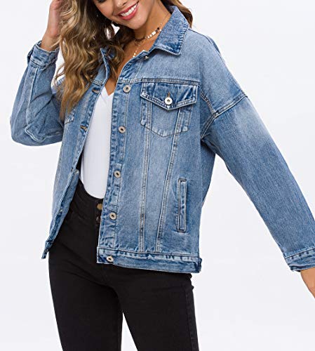 Utnisan Jean Jacket Women Oversized Denim Jacket For Women Trucker Jacket (Blue Washed, S) #TOP5