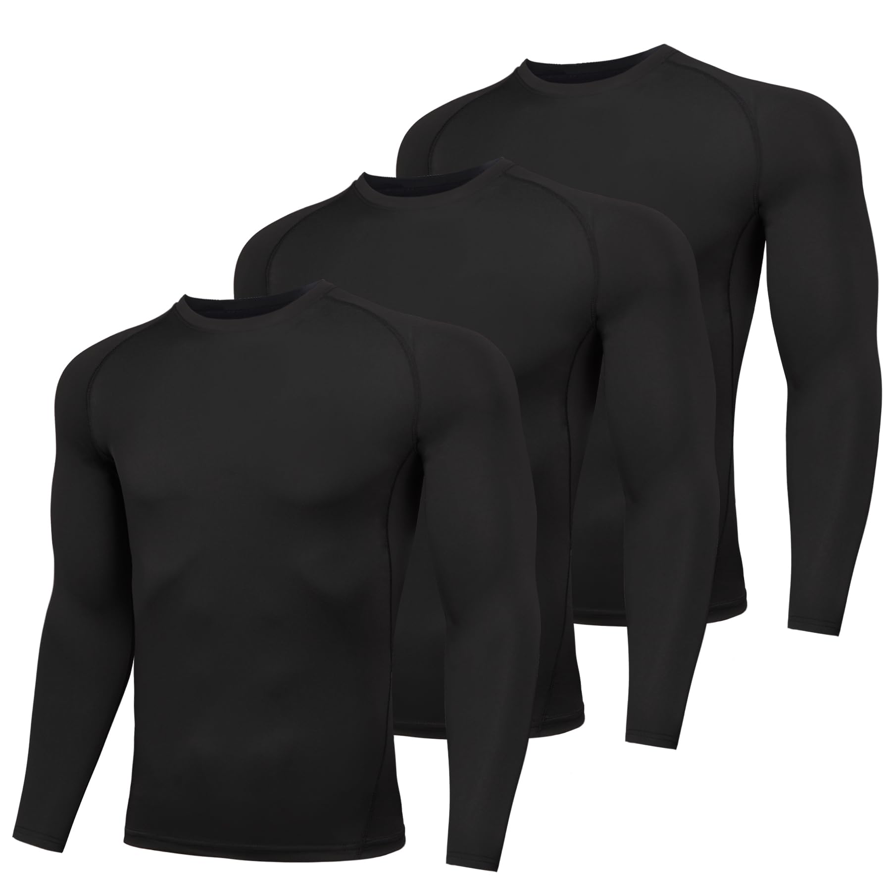 AMZSPORT Maglia Compressione Uomo Confezione da 3 Maglia Termica Manica Lunga Maglietta Palestra Compression Shirt Ciclismo Running Sportiva
