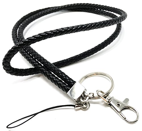 Wigspedia Braided PU Leather Necklace LANYARDs Keychain for key, ID holder, Cell phone, USB, or Camera (Black)