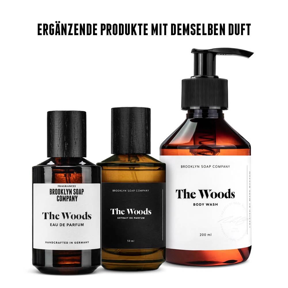 The Woods (50ml) · Brooklyn Soap Company · Elegant-holziges Eau de Parfum für Männer · Mit Kaschmirholz, Bergamotte, Pfeffer & Muskat · Langanhaltender Herrenduft