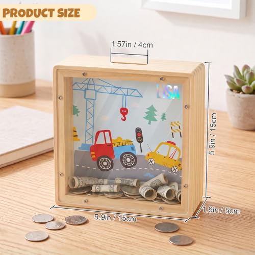 Image of MHJY Wooden Piggy Bank for Kids Personalizable DIY Coin Bank for Girls Boys