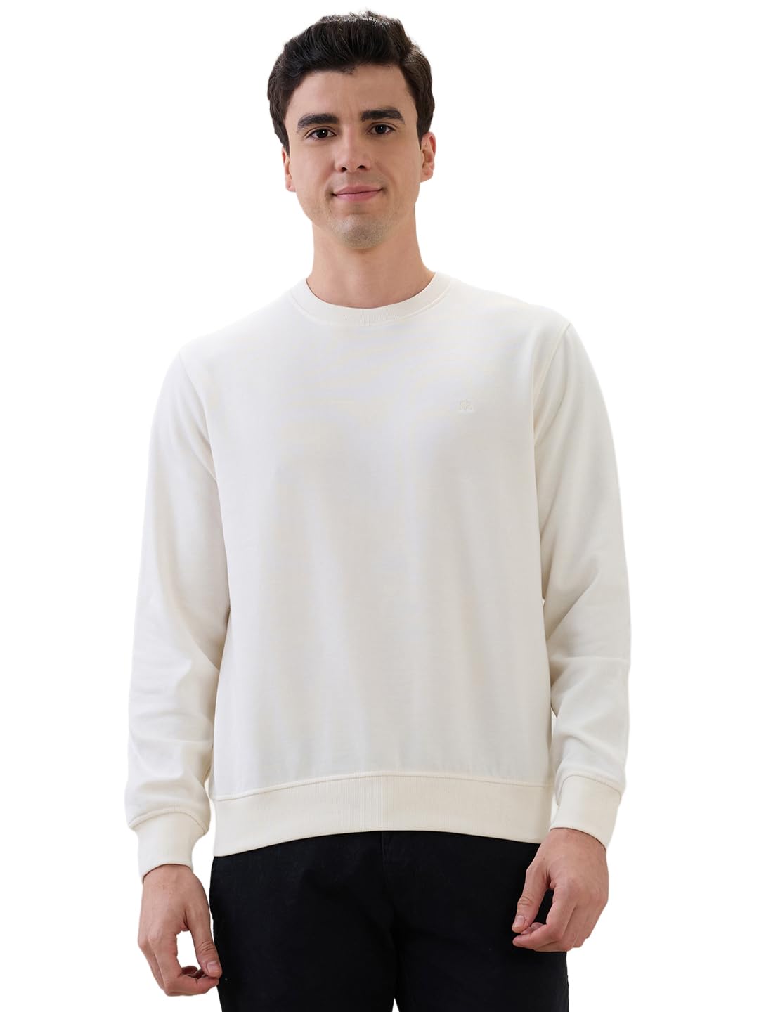 raymond Men Reguler Fit Solid Pattern Cotton Polyester Blend Crew Neck Full Sleeve Casual Sweatshirt White-picture-17