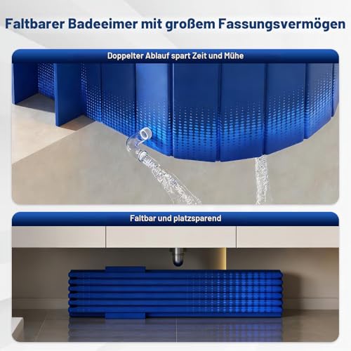 150cm Tragbare Badewanne mit Ablage, Faltbar für 2 Personen, Ohne Aufpumpen Einweichwanne, 2-in-1 Eisbad & Heißes SPA für Dusche, Garten & Camping (Gelb)