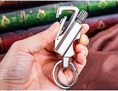 Permanent Metal Lighter, Keychain Outdoor Emergency Survival Gear with Flint Metal Matchstick Fire Starter, Kerosene Refillable, Modern Metallic Style 6