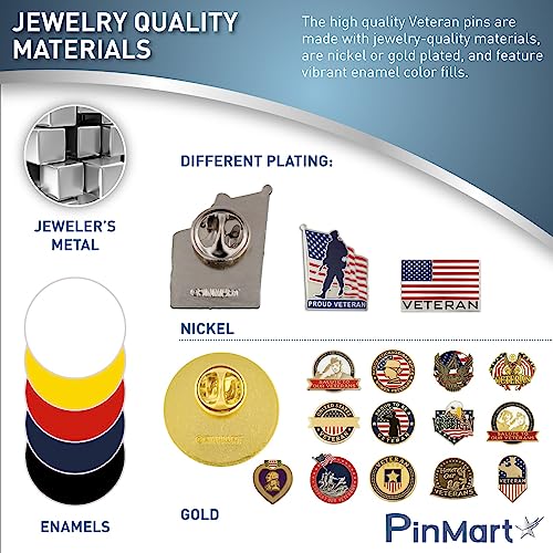 Image of PinMart Veteran Pin - Patriotic American Lapel or Hat Pin - Proud to be Retired Army, Navy, Air Force or Marine Corps - Gold Color Plated Enamel with Secure Clutch Back