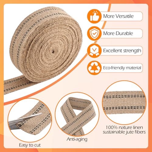 Image of YaeCCC Craft Jute Webbing Tape,20 Yards Width 2 inch Roll Natural Burlap Red Line Jute Webbing Ribbon for Chair Repair, Crafting, Burlap Ribbon, Upholstery