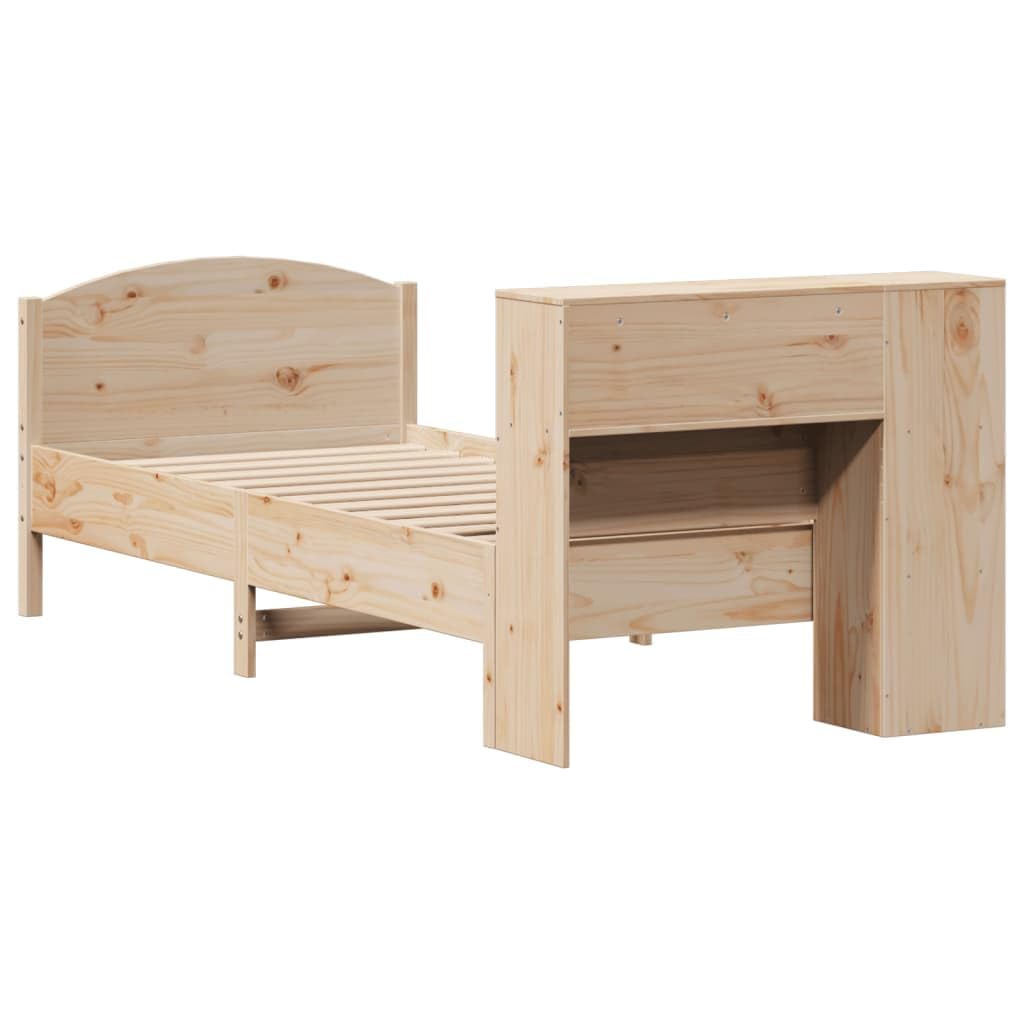 lite drewno sosnowe z regałem na książki 75x190 cm Brąz | Łóżko sosnowe z regałem 75x190 cm, drewniane łóżko z półkami, bez materaca, stelaż lity