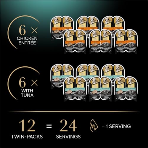 Image of Sheba Perfect Portions Wet Cat Food Cuts in Gravy, Cat Food Wet Recipe, with Sustainable Tuna, Roasted Chicken Entree, 2.6 oz. Twin-Pack Trays (6 Count, 12 Servings) (Pack of 2)