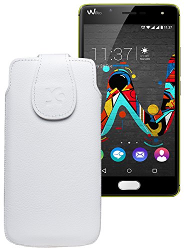 Suncase Étui de protection en cuir pour Wiko U Feel Prime Blanc