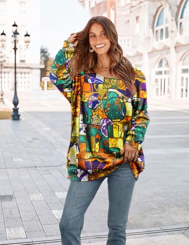 Image of YESNO Women Christmas Sweater Graphic Printed Oversized Pullover Sweaters Casual Loose Knit Tops L S01 CR188